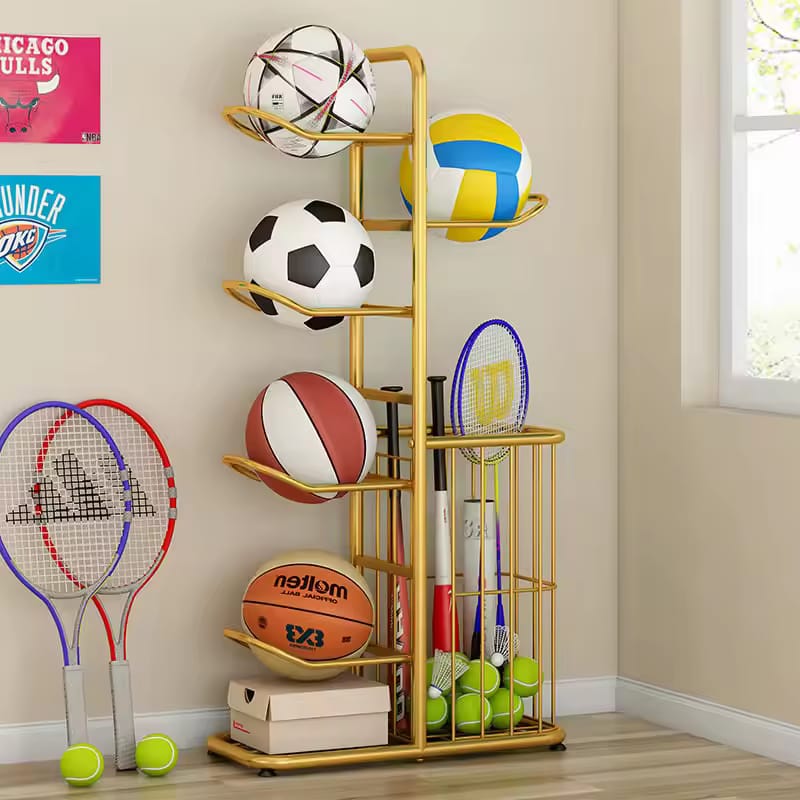 Ball Storage Rack, Basketball Football Volleyball Badminton Racket Storage Stand, Sports Accessories Holder