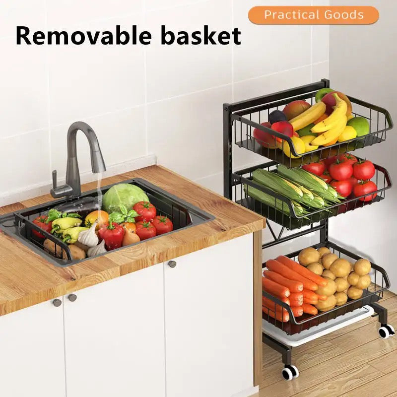 Adjustable Fruit Vegetable Basket Cart - Stackable Home Storage Rack for Kitchen
