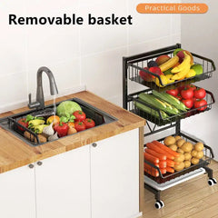Adjustable Fruit Vegetable Basket Cart - Stackable Home Storage Rack for Kitchen