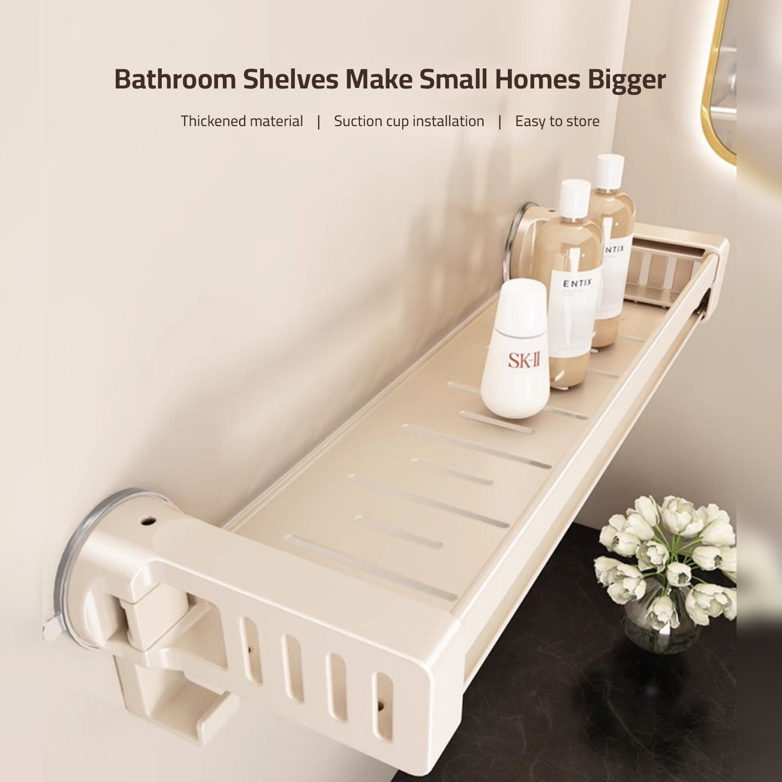 Bathroom shelf rack, Suction Cup Wall Mounted Storage Holder, Shower Shelf Organizer