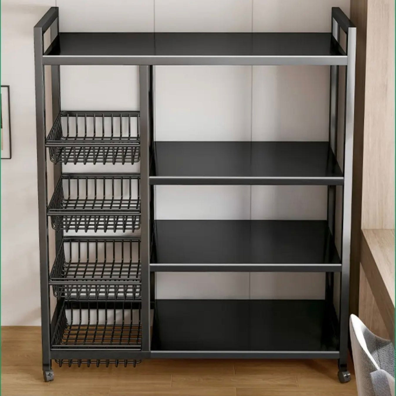 Multi-Tier Kitchen Storage Rack – Household Organizer Shelf with Mesh Baskets