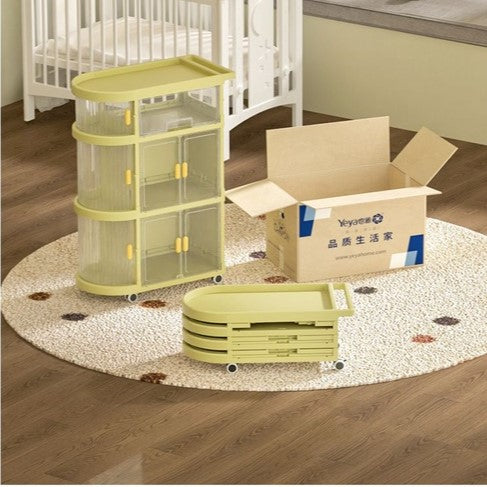 Multi-Layer Folding Trolley Storage Rack, Movable Storage Cabinet