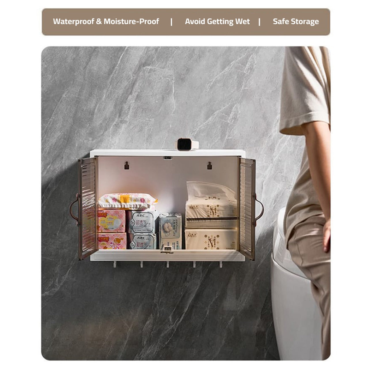 Wall Mounted Shelf Cabinet, Waterproof Storage Rack Organizer For Bathroom, Kitchen