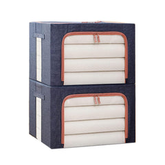 2 x 66L Foldable Large Capacity Cloth Storage, Wardrobe Organizer Box with Steel Frame Support