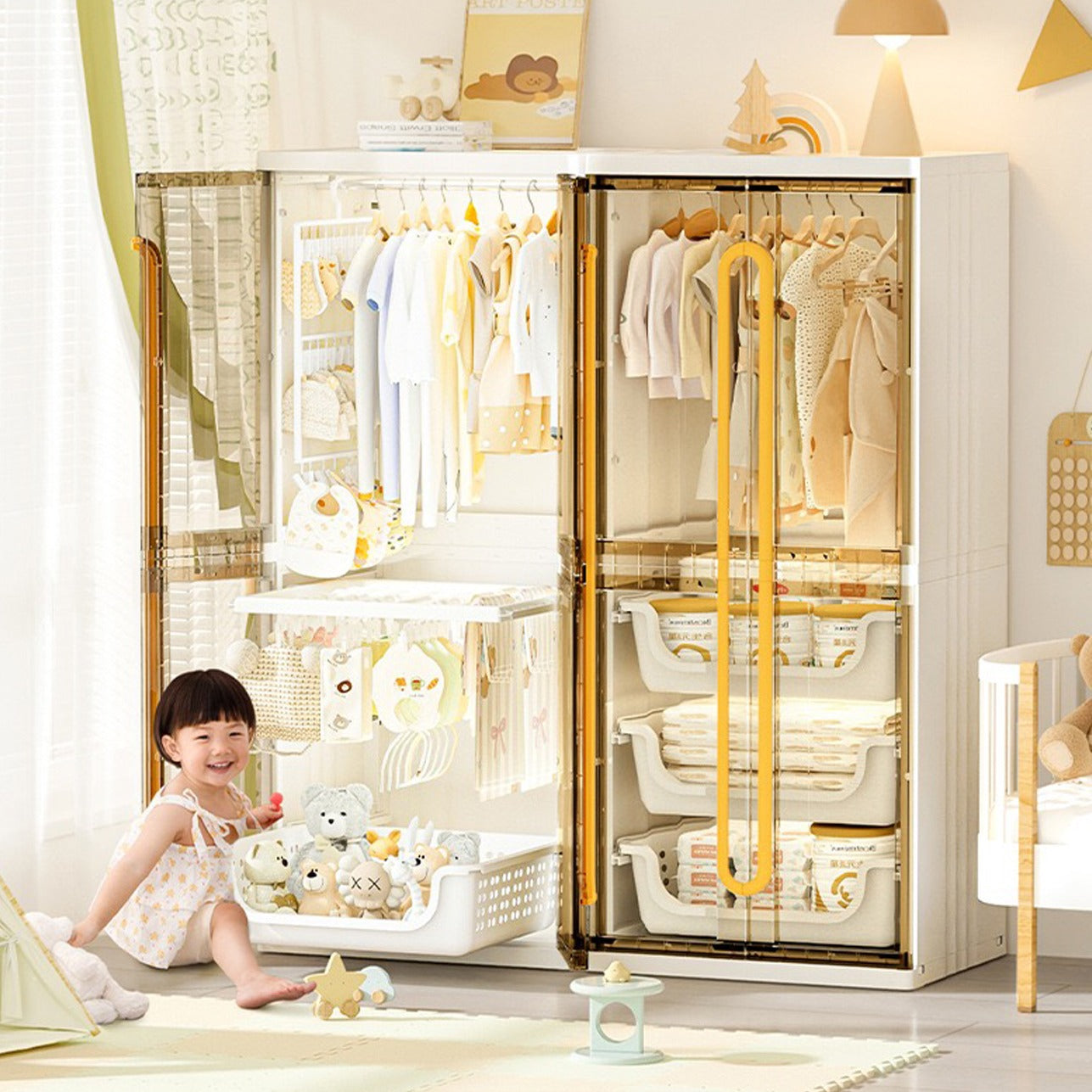 Modern Wardrobe Cloth Storage Cabinet Rack, Hanging Shelf Closet Organizer for Baby to Adult
