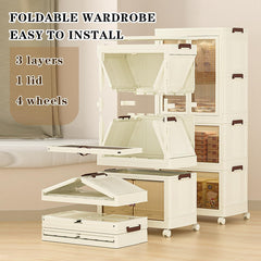 Cloth Storage Cabinet – Foldable Wardrobe Closet Organizer Movable Shelf Rack