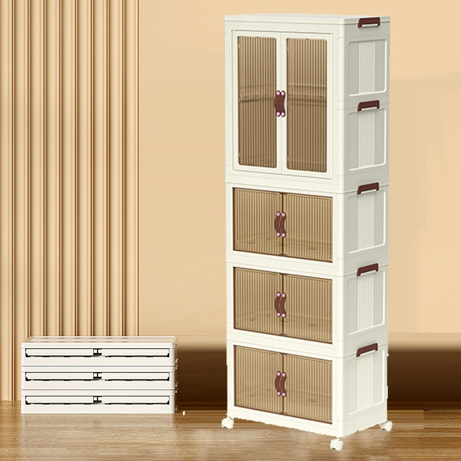 Cloth Storage Cabinet – Foldable Wardrobe Closet Organizer Movable Shelf Rack