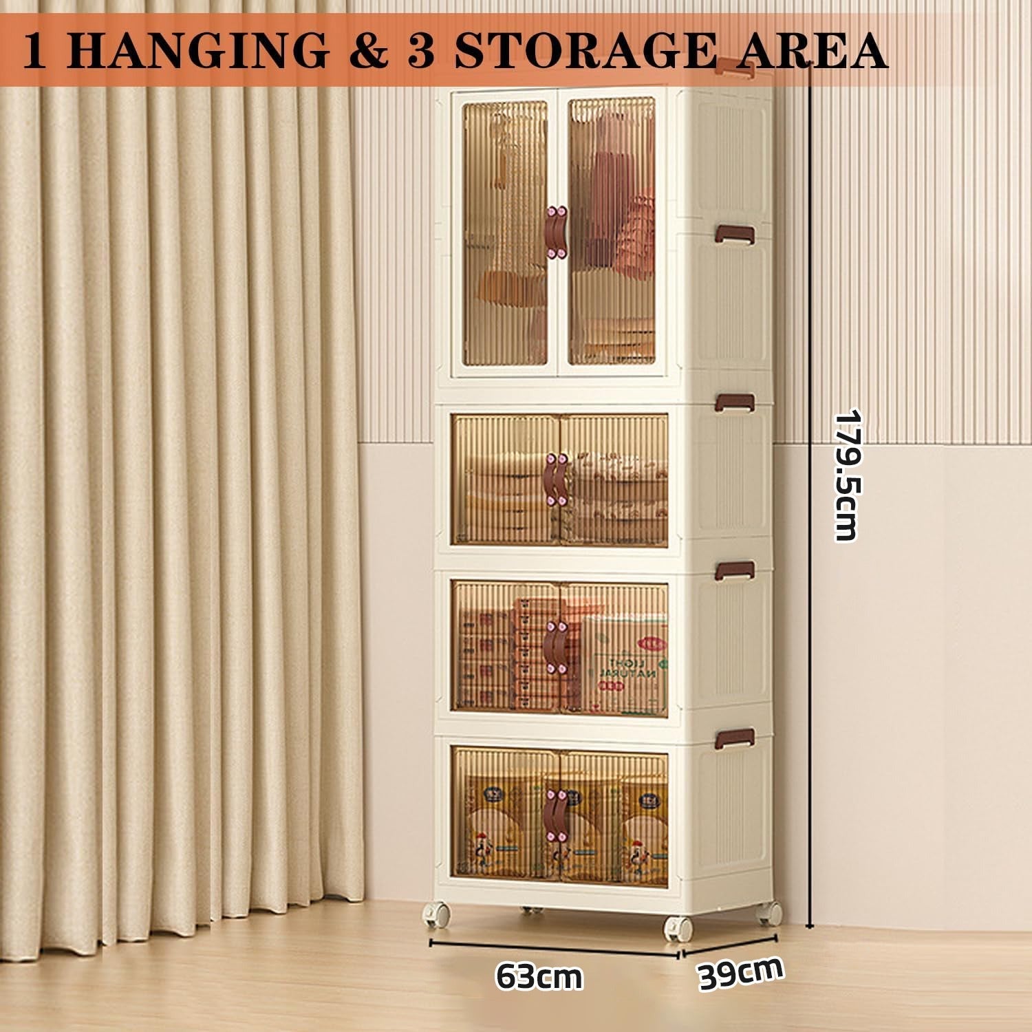 Cloth Storage Cabinet – Foldable Wardrobe Closet Organizer Movable Shelf Rack