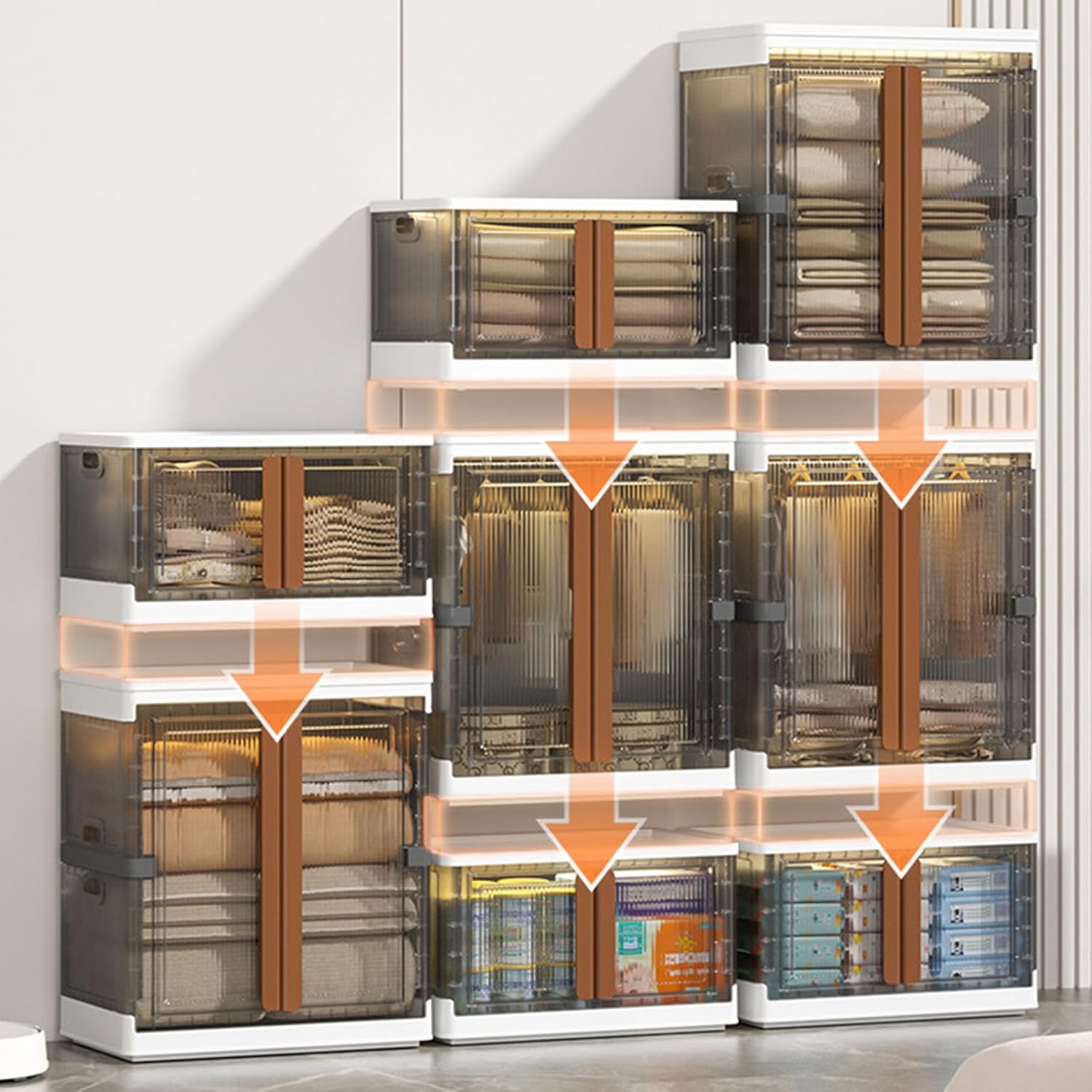 Cloth Storage Organizer Cabinet, Stackable Cloth Storage Bin, Rolling Wardrobe Closet Rack Shelf
