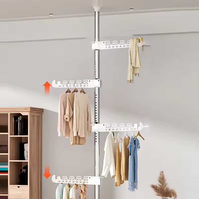 Upright Coat Rack, 4 Tier Cloth Hanger, Laundry Pole Cloth Drying Rack, Vertical Garment Display Stand