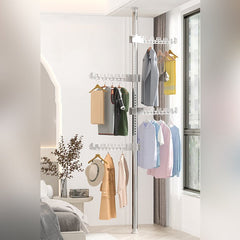 Upright Coat Rack, 4 Tier Cloth Hanger, Laundry Pole Cloth Drying Rack, Vertical Garment Display Stand