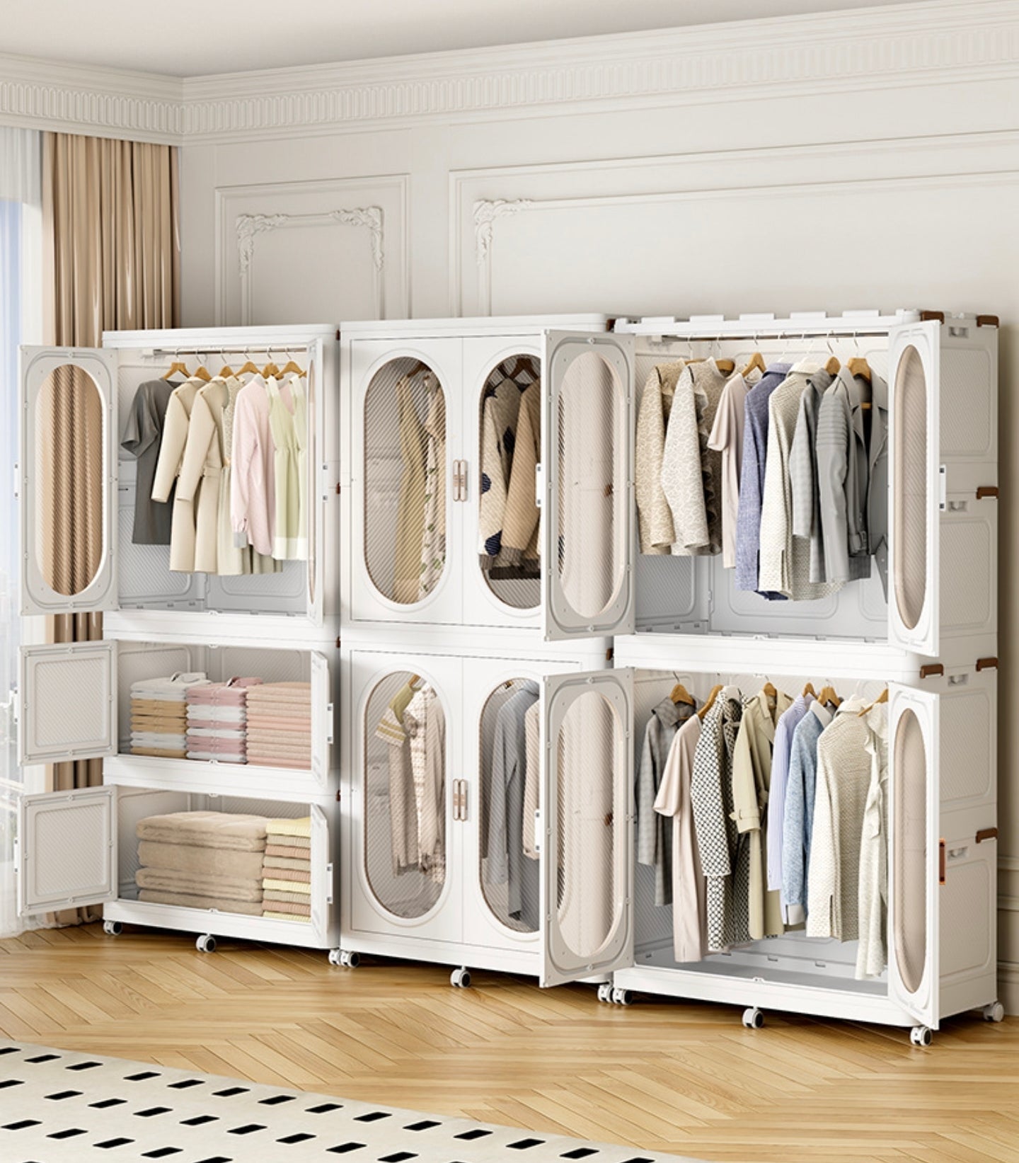 Wardrobe Storage Cabinet Shelf Bins – Household Closet Organizer Rack Stand