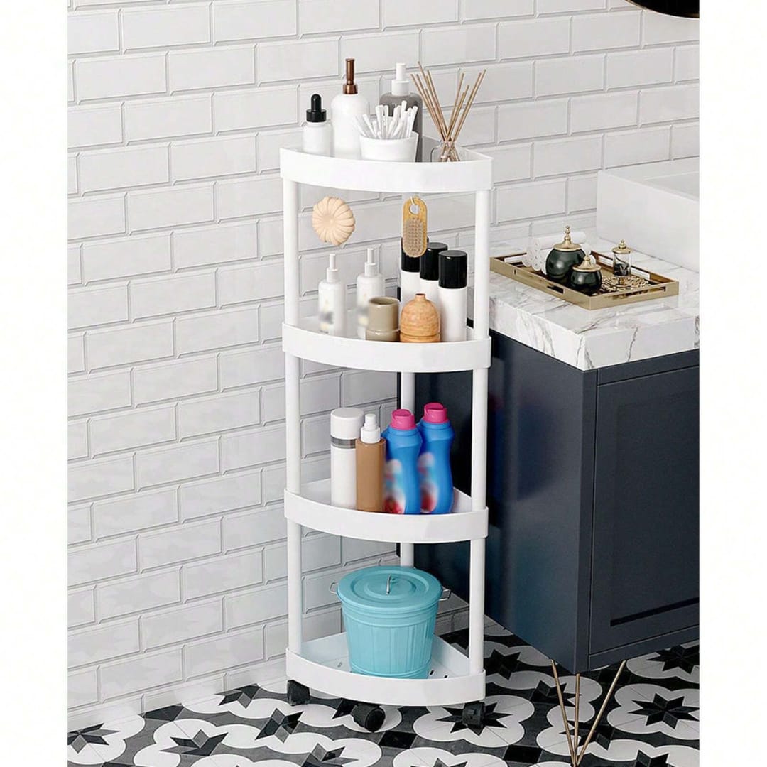 Corner Storage Rack, 4-Tier Cosmetic Kitchen Bathroom Shelf Organizer