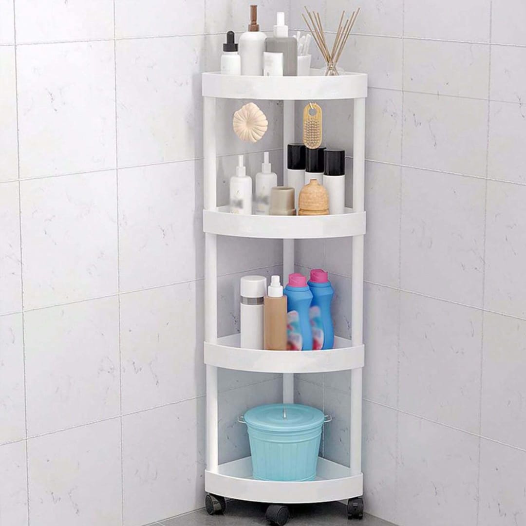Corner Storage Rack, 4-Tier Cosmetic Kitchen Bathroom Shelf Organizer