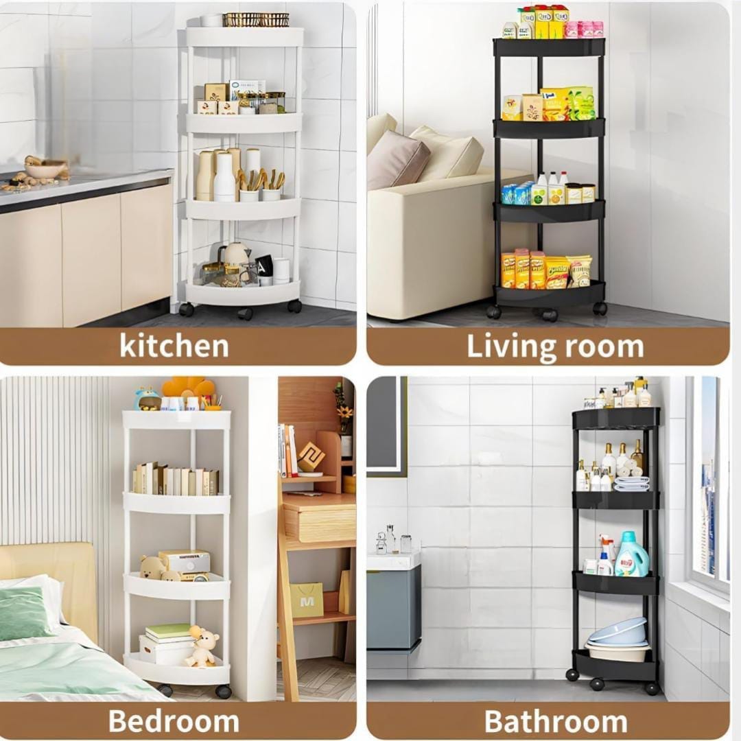 Corner Storage Rack, 4-Tier Cosmetic Kitchen Bathroom Shelf Organizer