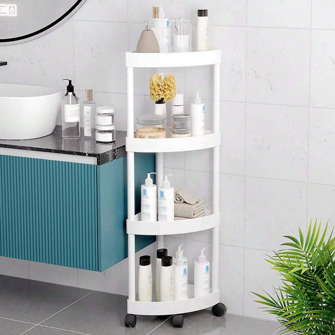 Corner Storage Rack, 4-Tier Cosmetic Kitchen Bathroom Shelf Organizer