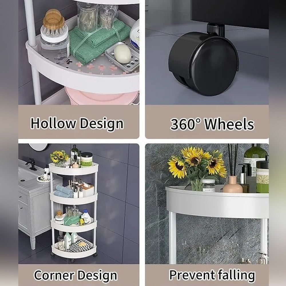 Corner Storage Rack, 4-Tier Cosmetic Kitchen Bathroom Shelf Organizer