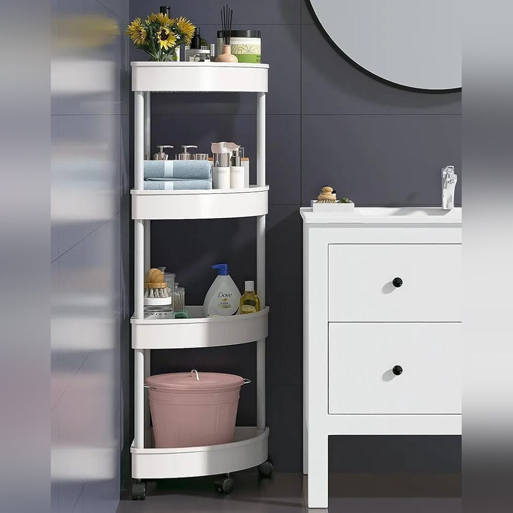 Corner Storage Rack, 4-Tier Cosmetic Kitchen Bathroom Shelf Organizer