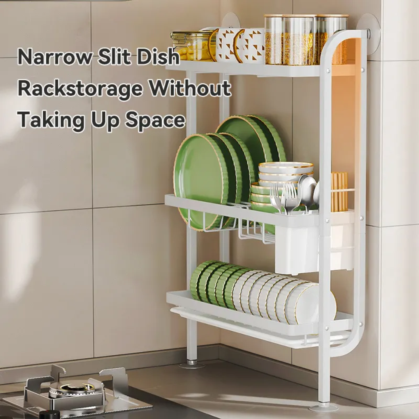 Kitchen Dish Storage Rack, Countertop Dish Drying Organizer Stand for Plates, Cups & Utensils