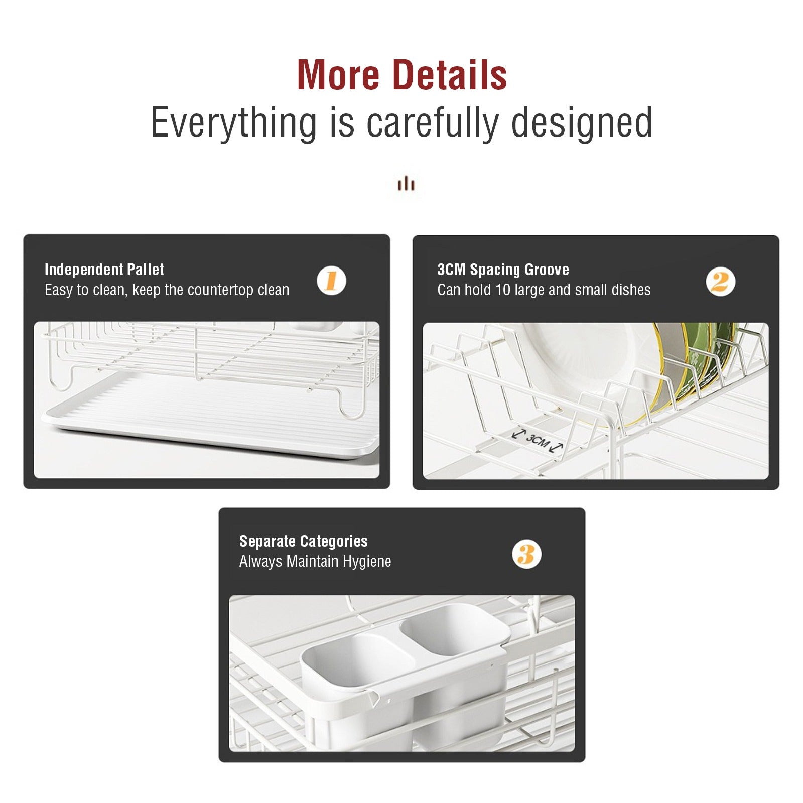 Dish Drying Rack, Countertop Dish Storage Holder, Dish Organizer For Kitchen