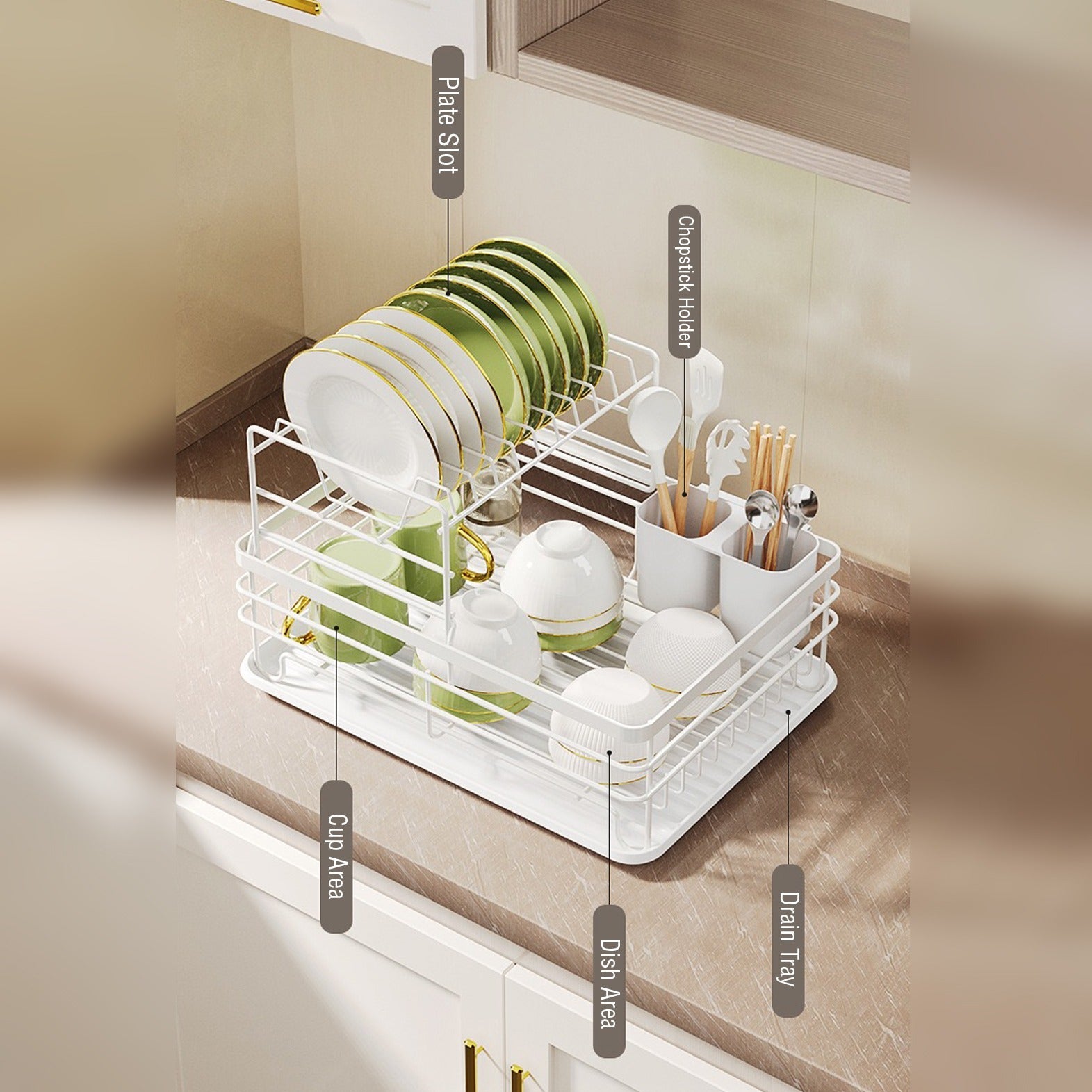 Dish Drying Rack, Countertop Dish Storage Holder, Dish Organizer For Kitchen