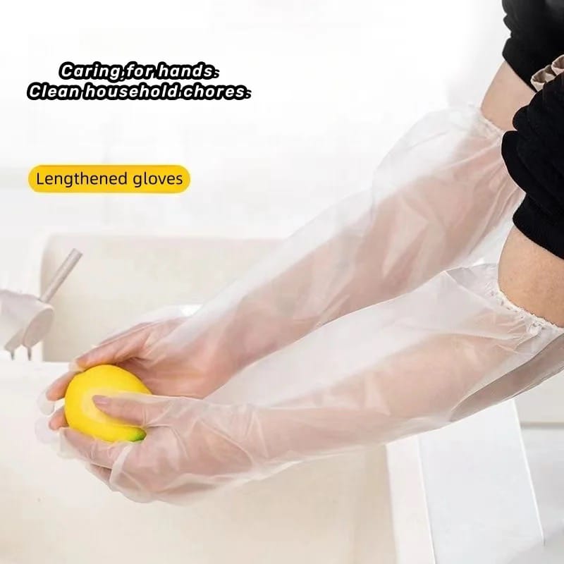 Household Cleaning Gloves, Disposable  Anti- Slip Wear Long Sleeve Glove, Oil-proof, 10 Pcs Waterproof Dishwashing Gloves