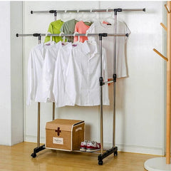 Double Pole Movable Cloth Hanger, Adjustable Garment Drying Organizer Rack