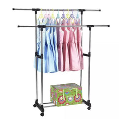 Double Pole Movable Cloth Hanger, Adjustable Garment Drying Organizer Rack