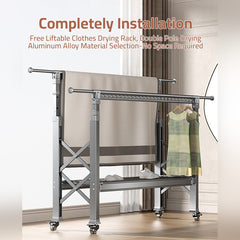 Double Rod Cloth Drying Stand, Movable Garment Display Stand For Home