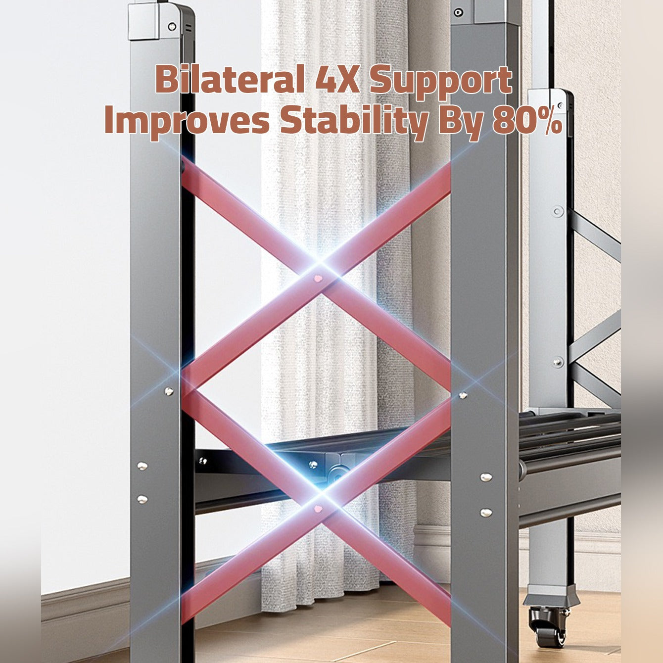Double Rod Cloth Drying Stand, Movable Garment Display Stand For Home