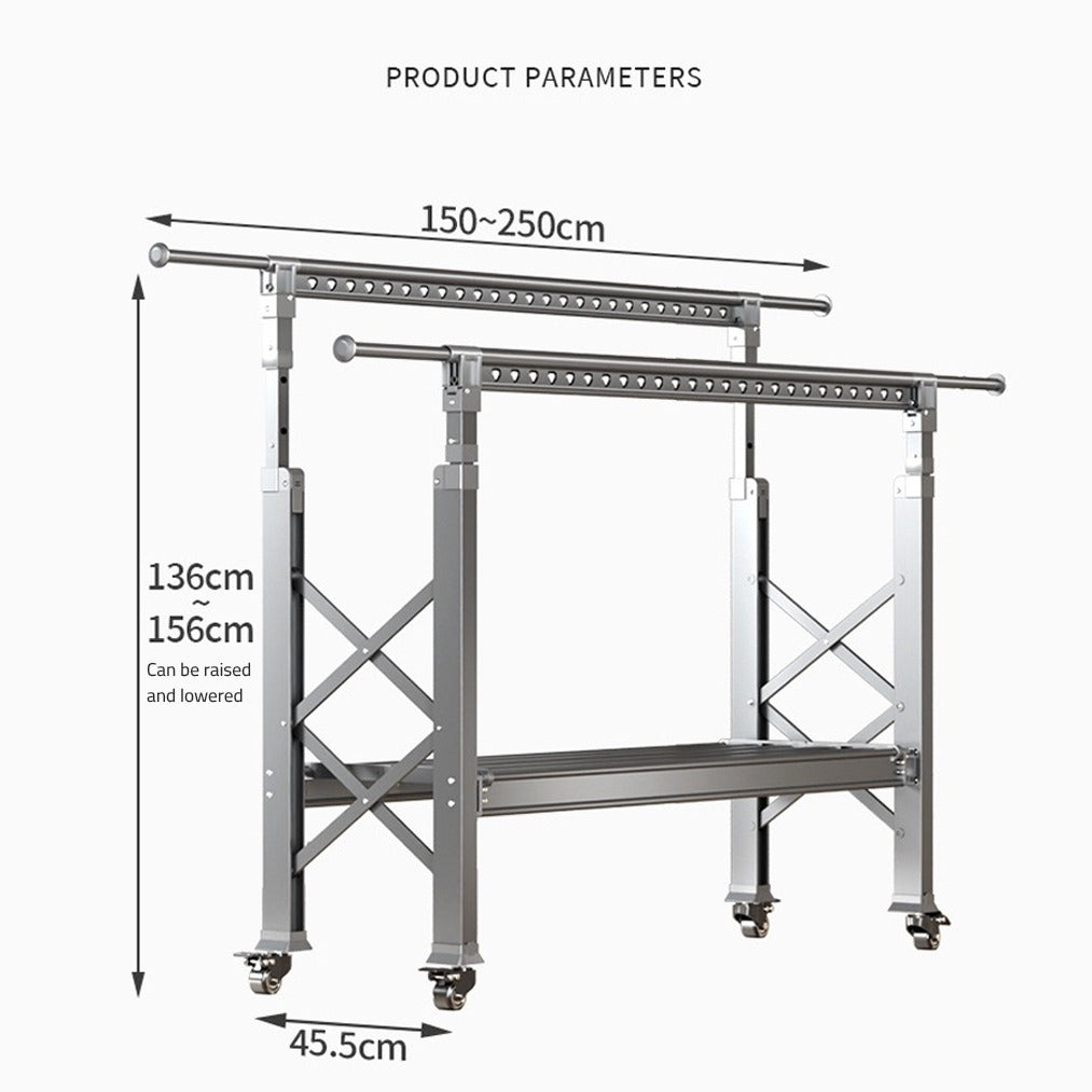 Double Rod Cloth Drying Stand, Movable Garment Display Stand For Home