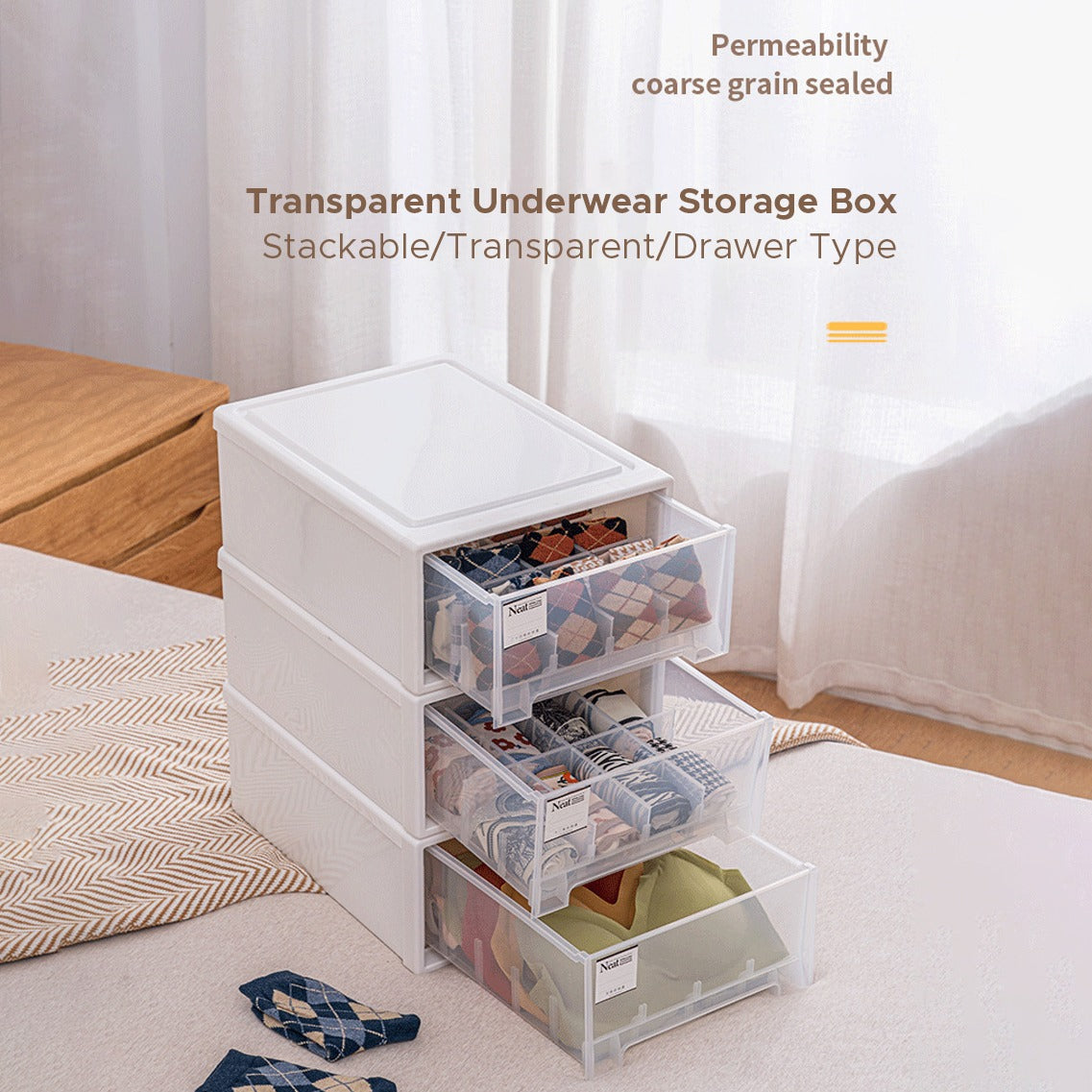 Drawer Type Wardrobe Organizer Box, Stackable Clothes Storage Container Underwear, Socks Organizer Rack