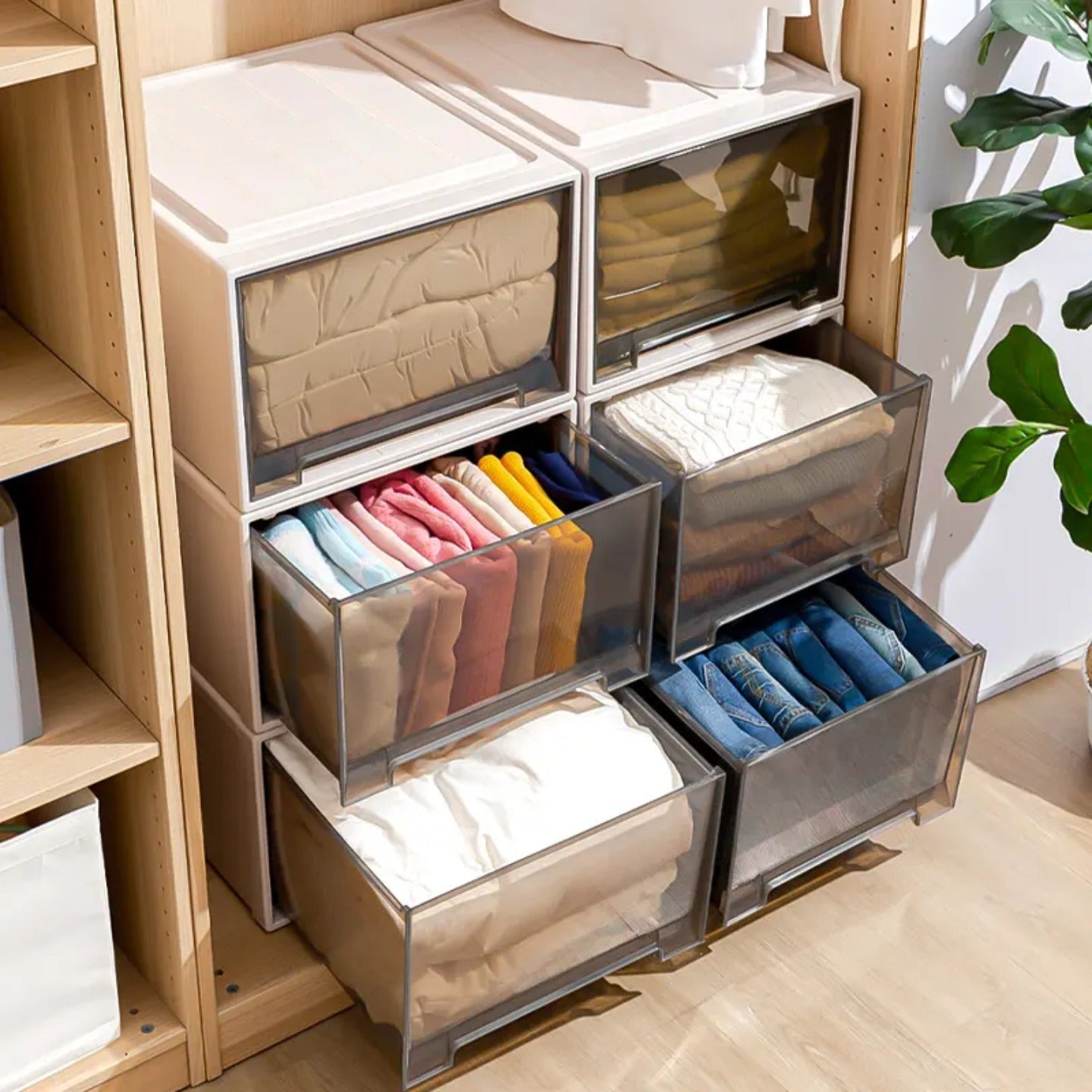Drawer Type Wardrobe Organizer Box, Stackable Clothes Storage Container Underwear, Socks Organizer Rack