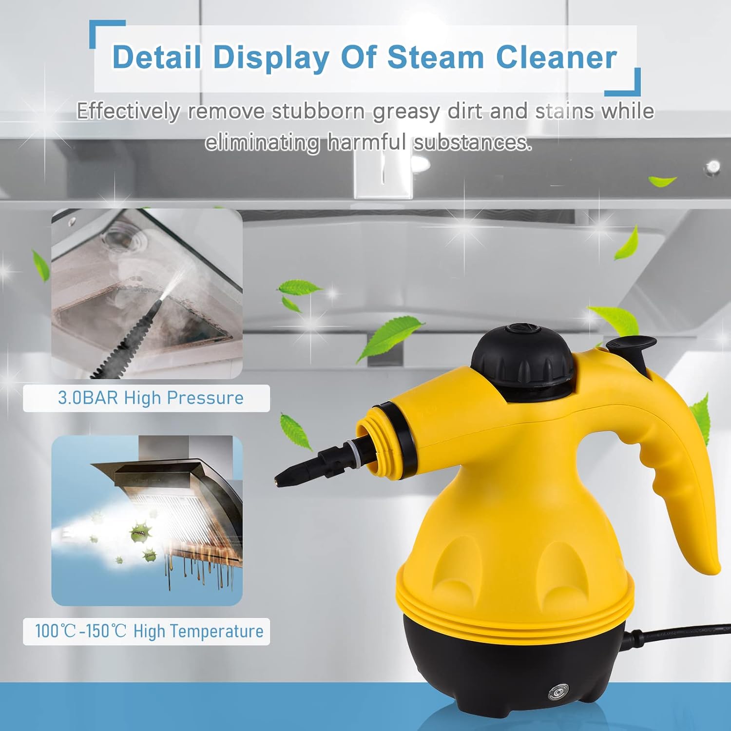 Electric Steam Cleaner, Handheld Pressurized Multi-Purpose Cleaning Tool for Home, Car