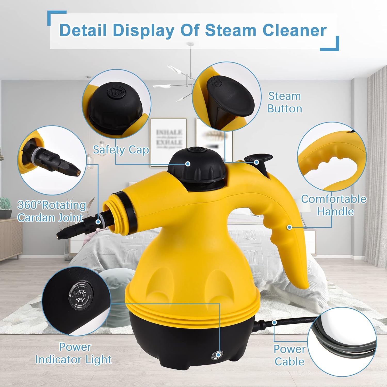 Electric Steam Cleaner, Handheld Pressurized Multi-Purpose Cleaning Tool for Home, Car