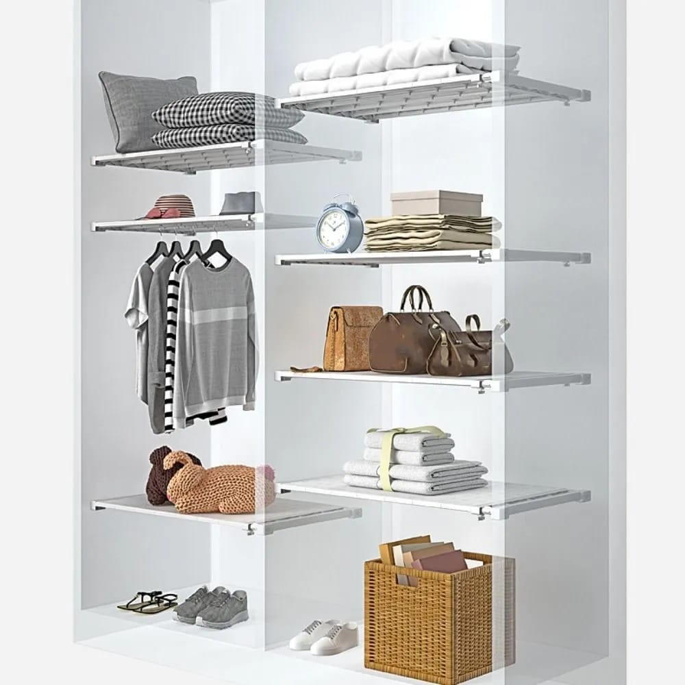 Expandable Closet Tension Shelf Divider - Adjustable Compartment Layered Partition