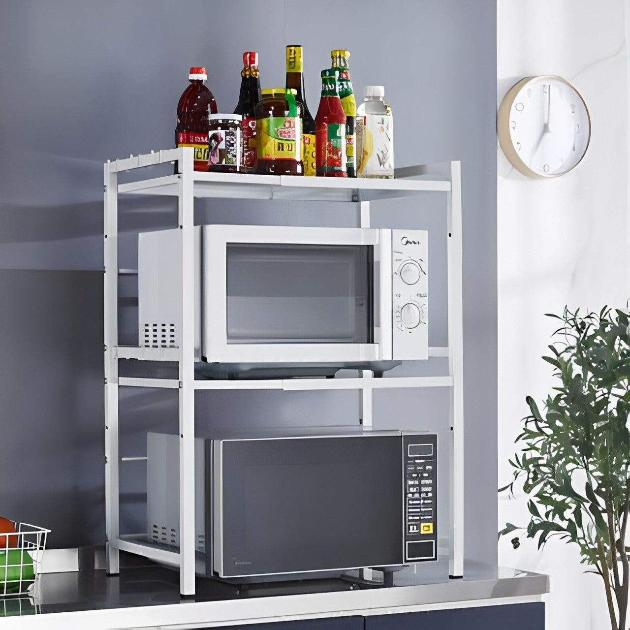 Multipurpose Storage Organizer Stand, Expandable Microwave Oven Rack Shelf