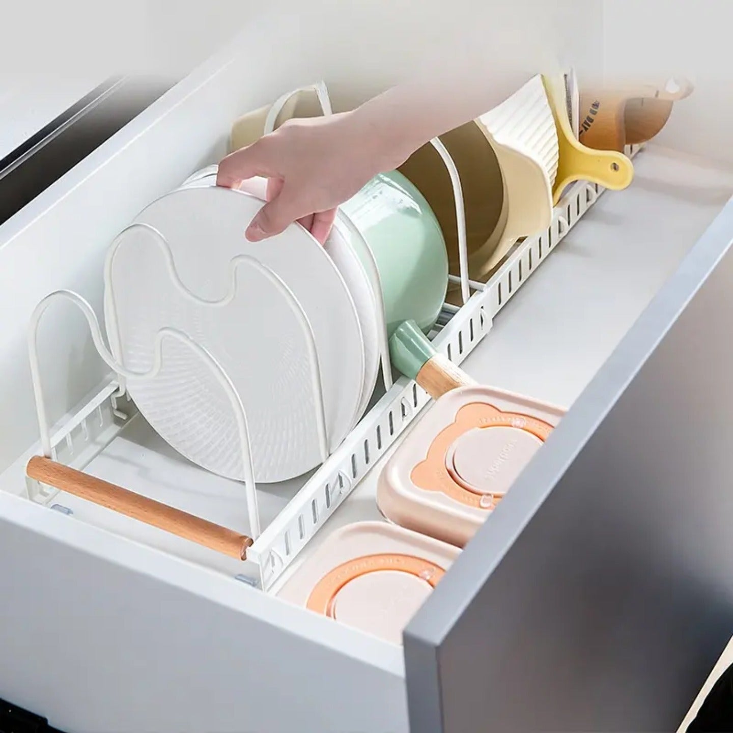 Expandable Pot and Pan Organizer Rack, Lid Holder – Adjustable Kitchen Storage Solution