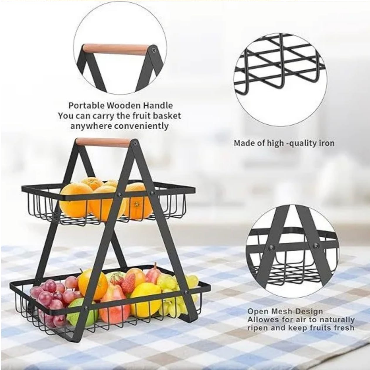 Multi-tier Countertop Fruit Vegetable Storage Basket Rack Shelf, Fruit Display Stand