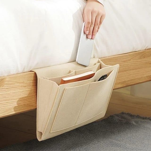 Felt Bedside Storage Bag - Sofa Bed Hanging Pocket Organizer for Remote, Books, Laptop