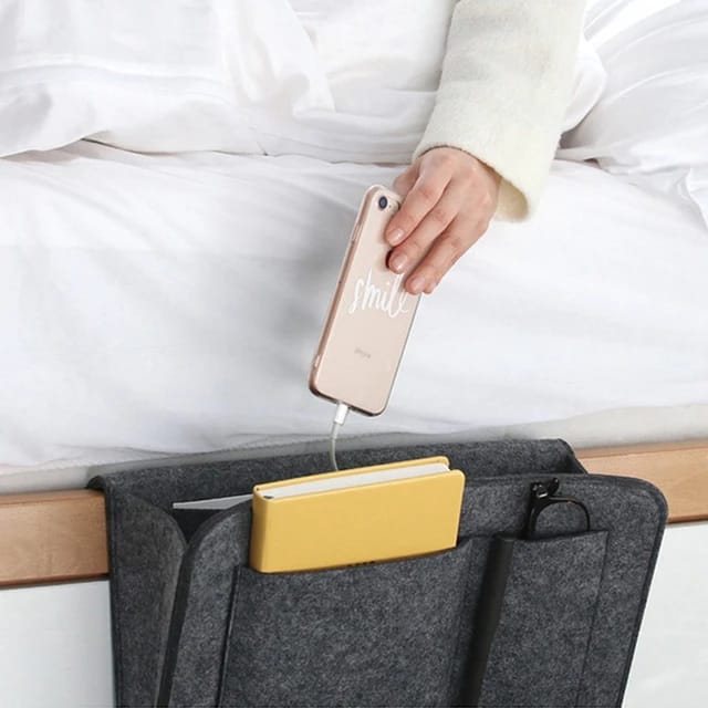 Felt Bedside Storage Bag - Sofa Bed Hanging Pocket Organizer for Remote, Books, Laptop