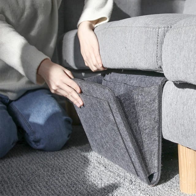 Felt Bedside Storage Bag - Sofa Bed Hanging Pocket Organizer for Remote, Books, Laptop