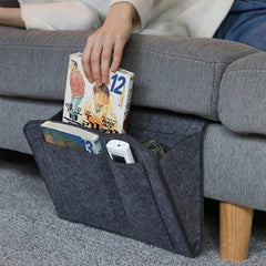 Felt Bedside Storage Bag - Sofa Bed Hanging Pocket Organizer for Remote, Books, Laptop