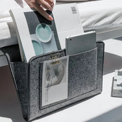 Felt Bedside Storage Bag - Sofa Bed Hanging Pocket Organizer for Remote, Books, Laptop