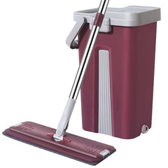 Flat Floor Mop Hands-Free Squeeze Bucket Set with Extra 3 Pads