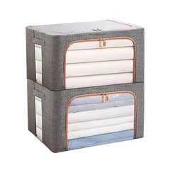 2 x 66L Foldable Large Capacity Cloth Storage, Wardrobe Organizer Box with Steel Frame Support