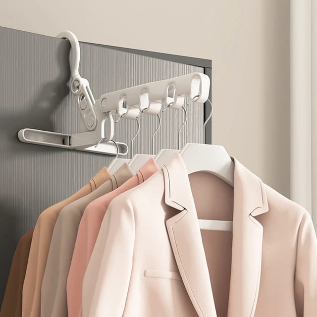 Portable Foldable Clothes Hanger - 5-Hole Hook for Indoor Outdoor Use, Ideal for Closet and Bathroom