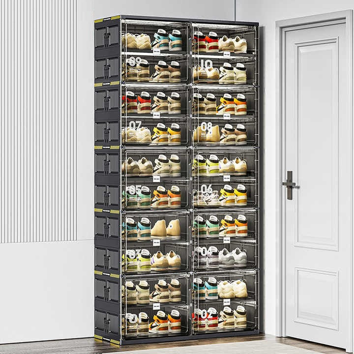 Foldable Shoe Storage Cabinet Rack, Multi-Layer Shoe Organizer Shelf With Doors
