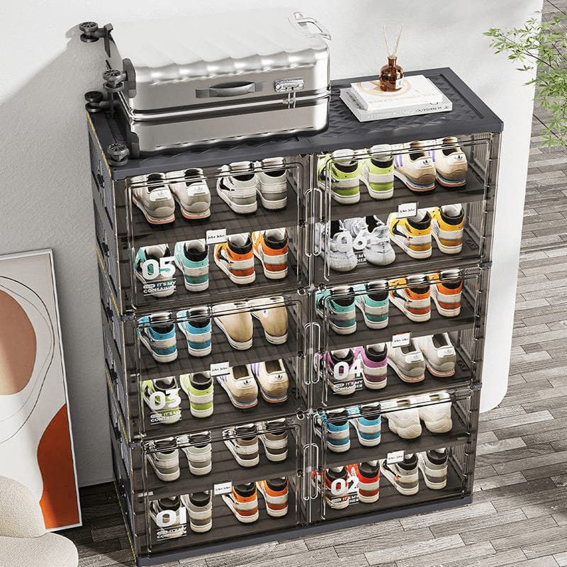 Foldable Shoe Storage Cabinet Rack, Multi-Layer Shoe Organizer Shelf With Doors