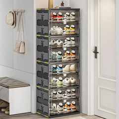 Foldable Shoe Storage Cabinet Rack, Multi-Layer Shoe Organizer Shelf With Doors